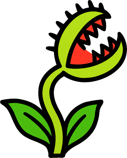 A venus flytrap with one mouth and is looking up side view.
In-Game asset.  2d.  High contrast.  No shadows VERY SIMPLE