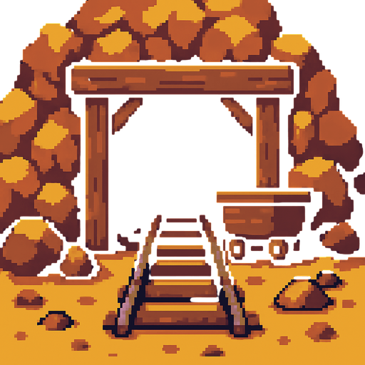 entrada a una mina pixelart.
In-Game asset.  2d.  High contrast.  No shadows