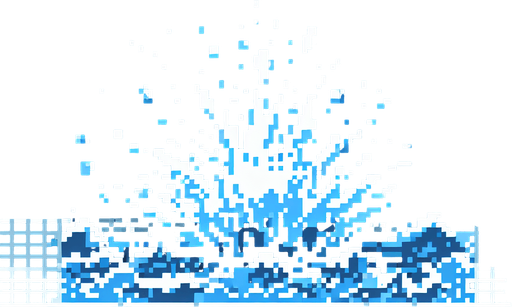 8-bit water splash effect.
Single Game Texture. In-Game asset. 2d. Blank background. High contrast. No shadows.