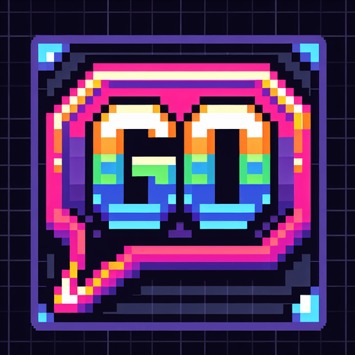 pixel art speech bubble that says "Go" neon color.
Single Game Texture. In-Game asset. 2d. Blank background. High contrast. No shadows.