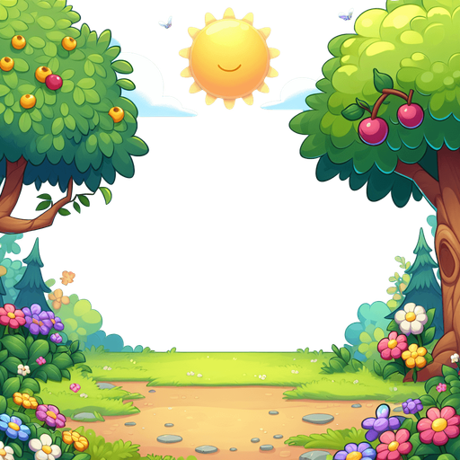 A background image for a puzzle video game depicting the season of summer. Cartoon.
Single Game Texture. In-Game asset. 2d. Blank background. High contrast. No shadows.