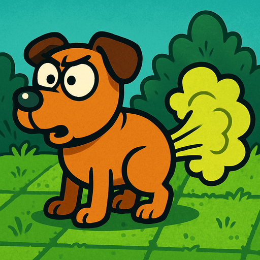 Cartoon dog doing a fart in plants vs zombies style artwork.
In-Game asset.  2d.  High contrast.  No shadows