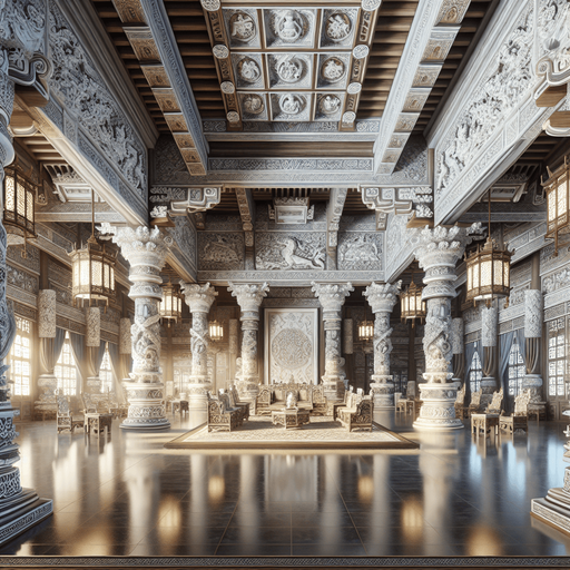 Hall in a luxury asian emperor castle (with white ceramics)