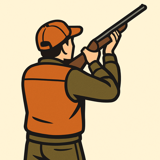 Silahını yukarı doğrultup nişan almış bir ördek avcısının arkadan görünüşünü çiz.
In-Game asset.  2d.  High contrast.  No shadows