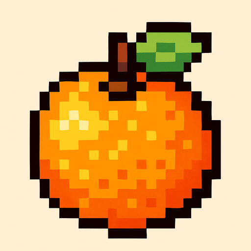 pixel art of a orange.
In-Game asset.  2d.  High contrast.  No shadows