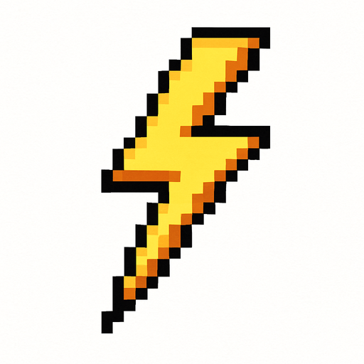 Una particular de rayo pixeleada.
In-Game asset.  2d.  High contrast.  No shadows