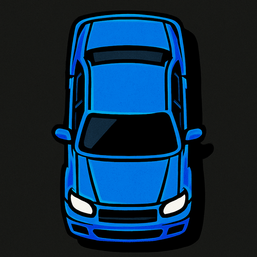üstten çekilmiş mavi araba.
In-Game asset.  2d.  High contrast.  No shadows