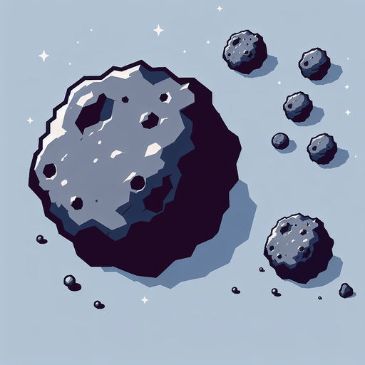 Asteroid.
Single Game Texture.  In-Game asset.  2d.  Blank background.  High contrast.  No shadows