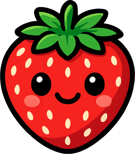 Strawberry with face.
In-Game asset.  2d.  High contrast.  No shadows