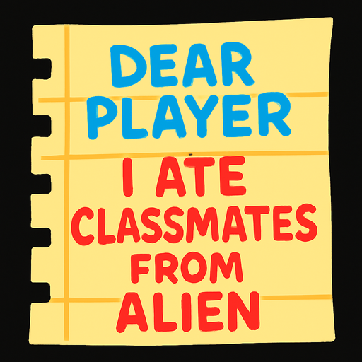 A note that says dear player 
I ate classmates from alien.
In-Game asset.  High contrast.  No shadows