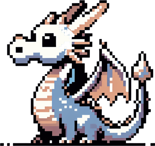 a pixel funny dragon looking right similar to Bubble Booble.
Single Game Texture.  In-Game asset.  2d.  Blank background.  High contrast.  No shadows