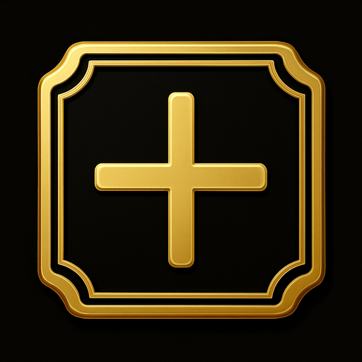 Boton de signo de mas elegante de color dorado con fondo negro.
In-Game asset.  2d.  High contrast.  No shadows