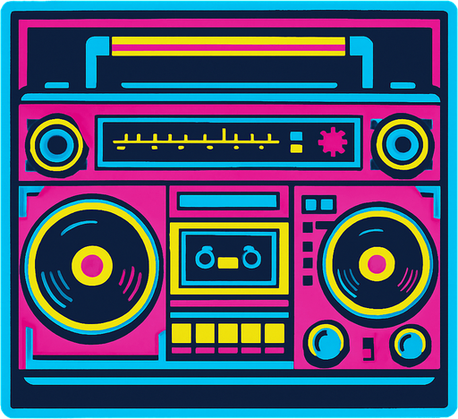 A boombox stereo. Top down view.  80s arcade machine graphics..
In-Game asset.  2d.  High contrast.  No shadows
