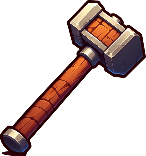 A hammer.
Single Game Texture.  In-Game asset.  2d.  Blank background.  High contrast.  No shadows