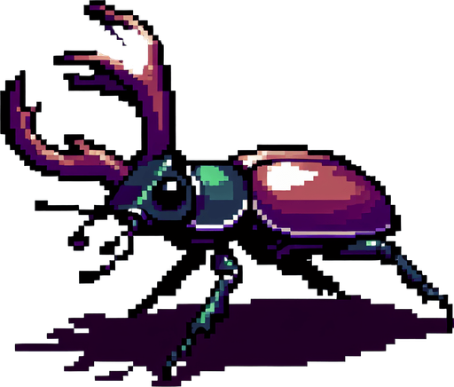 no shadow European stag beetle 8 bit chibi image stand and walk.
Single Game Texture.  In-Game asset.  2d.  Blank background.  High contrast.  No shadows