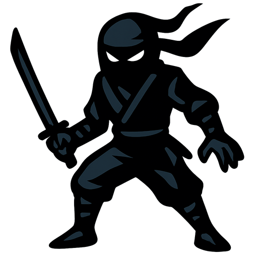 A shadow ninja.
In-Game asset.  2d.  High contrast.  No shadows