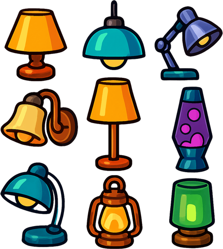 Pack of different lamps.
In-Game asset.  High contrast.  No shadows. 3D