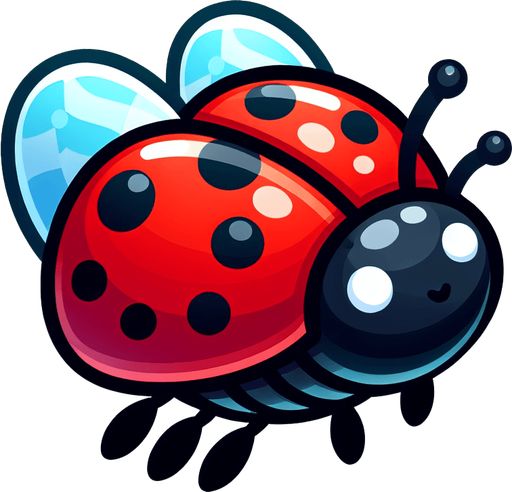 flyn lady bug 2d cartoon objek.
Single Game Texture.  In-Game asset.  2d.  Blank background.  High contrast.  No shadows