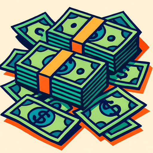 Pile of money.
High contrast.  No shadows