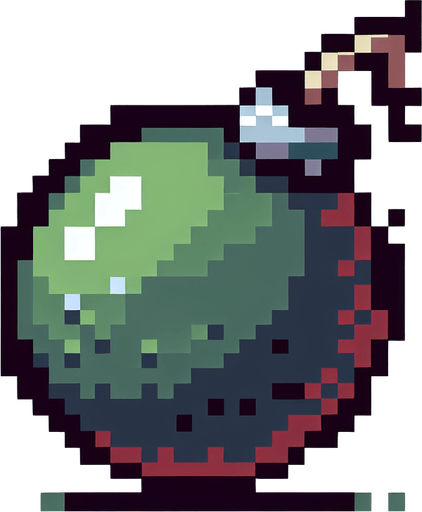 bomb, pixel style, retro.
Single Game Texture.  In-Game asset.  2d.  Blank background.  High contrast.  No shadows