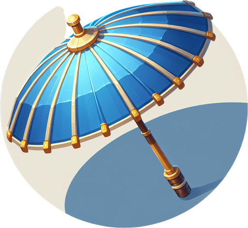 An umbrella, game illustration..
Single Game Texture. In-Game asset. 2d. Blank background. High contrast. No shadows.