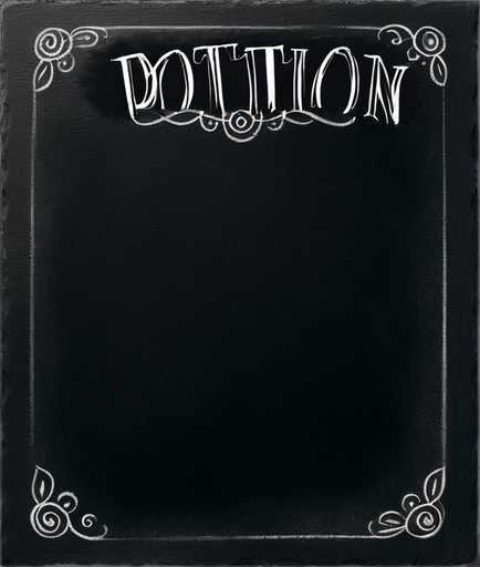 Text "POTION" handwritten in chalk