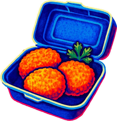 Fish cakes in a to go box.