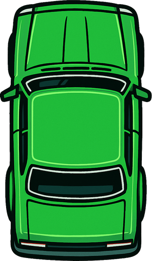 yeşil renk üstten çekilmiş araba resmi.
In-Game asset.  2d.  High contrast.  No shadows