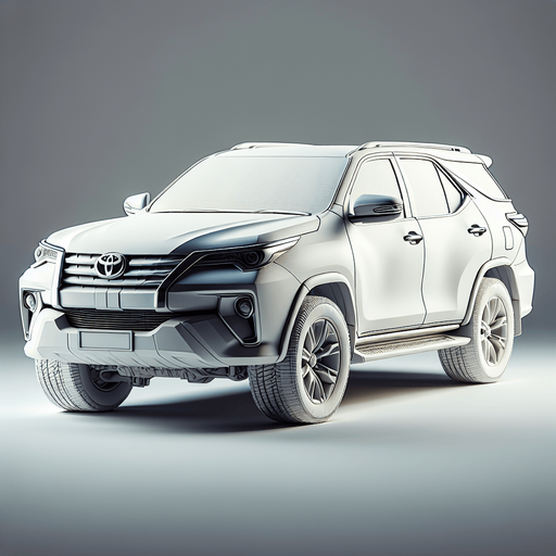 Toyota fortunar in white colour and full realistic.
Single Game Texture. In-Game asset. 2d. Blank background. High contrast. No shadows.