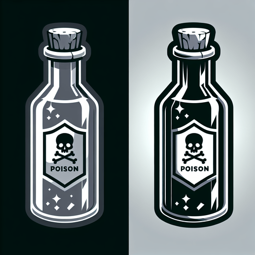 A bottle of poison.
Single Game Texture. In-Game asset. 2d. Blank background. High contrast. No shadows.