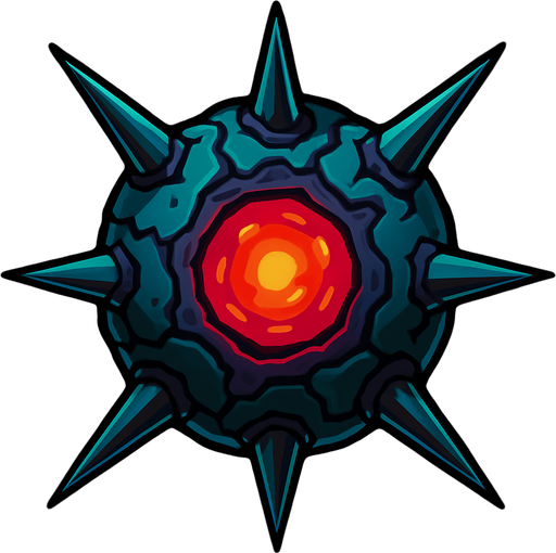 An alien space mine with spikes and red glowing center.
In-Game asset.  2d.  High contrast.  No shadows