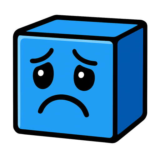The cube of this game should look sad, have no hands or feet, be blue and look like 3D..
In-Game asset.  2d.  High contrast.  No shadows