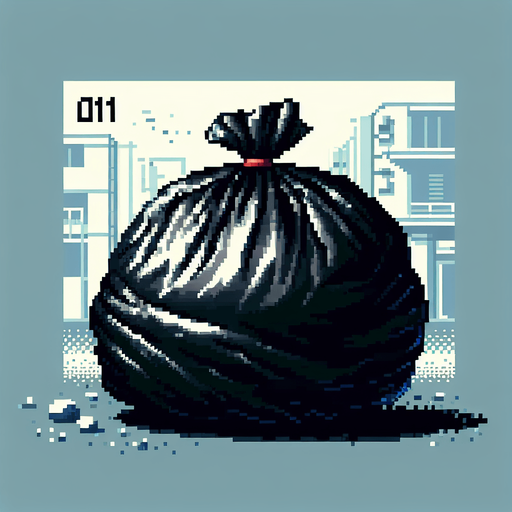 a black garbage bag.
video game style