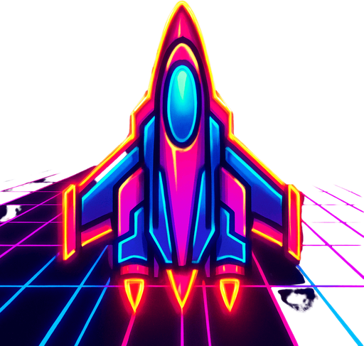 synthwave bright neon glow audiosurf or f-zero like ship
In-Game asset.  2d.  High contrast.  No shadows. facing upright vertical 3d like