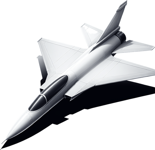 Straight White fighter jet.
Single Game Texture. In-Game asset. 2d. Blank background. High contrast. No shadows.