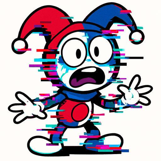 Pibby glitch pomni.
In-Game asset.  High contrast.  No shadows