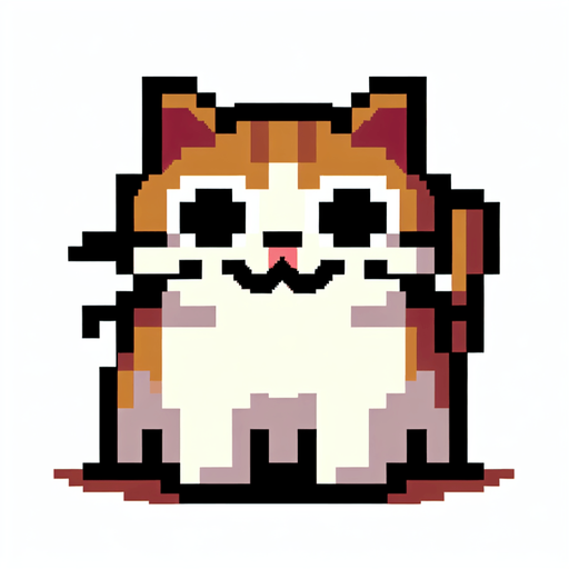 8-bit. Cartoon. Funny. Stray cat. In game asset. No background. No shadow. High quality. Single Game Texture. In-Game asset. 2d. Blank background. High contrast. No shadows.