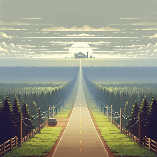 I need a road as a background of the game, with a home in the horizon. 

Single Game Texture. In-Game asset. 2d. Blank background. High contrast. No shadows..
Single Game Texture. In-Game asset. 2d. Blank background. High contrast. No shadows.