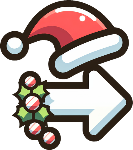 christmas inspired arrow pointing right, 2d flat.
Single Game Texture. In-Game asset. 2d. Blank background. High contrast. No shadows.