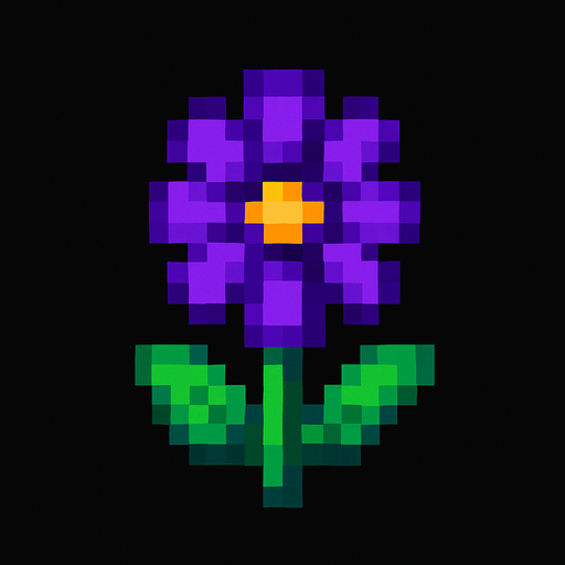 una flor morada de pixeles.
In-Game asset.  2d.  High contrast.  No shadows