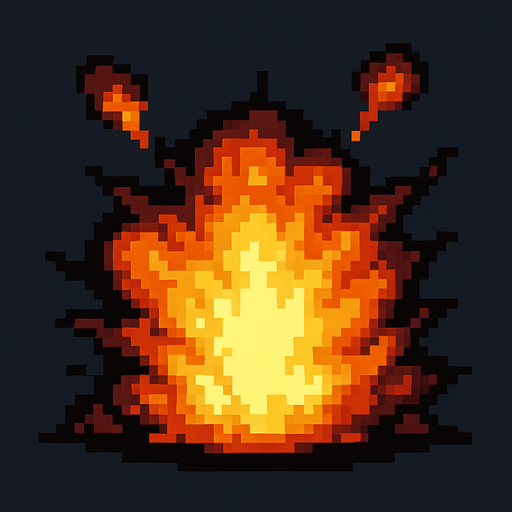 Una explosión normal pixelart.
In-Game asset.  2d.  High contrast.  No shadows
