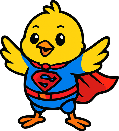 hava civcivi mavi süper kahraman giysisi giymiş.
In-Game asset.  2d.  High contrast.  No shadows