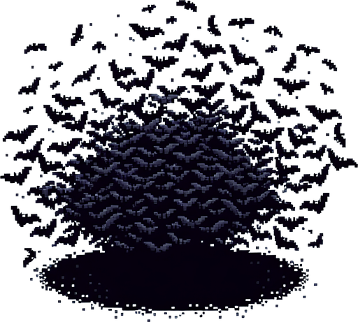 pixel art of a small swarm of black bats
Single Game Texture. In-Game asset. 2d. Blank background. High contrast. No shadows.