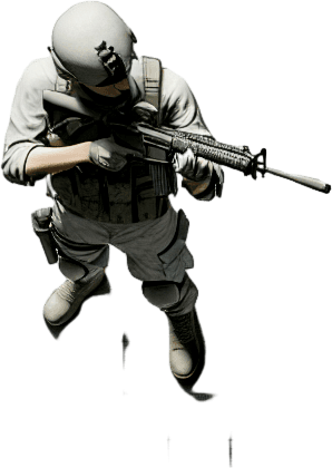 Soldier with gun seen from above.
Single Game Texture. In-Game asset. 2d. Blank background. High contrast. No shadows.
