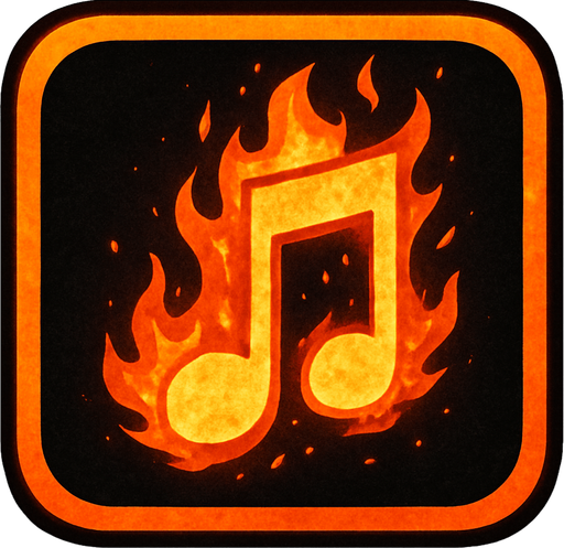 Generame una boton con dentro de forma de una nota musical con efectos de fuego
..
In-Game asset.  2d.  High contrast.  No shadows