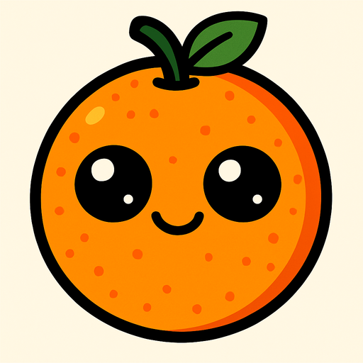 Naranja Circular Fruta con ojos lindos.
In-Game asset.  2d.  High contrast.  No shadows. Cartoon.