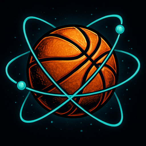 etrafında elektron yörüngeleri olan bir basketbol topu.
In-Game asset.  High contrast
