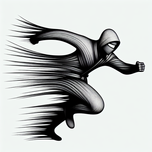 Create a series of curved, tapered lines that originate from the ninja's body and extend outward in the direction of movement. The lines should vary in length and thickness, with a sense of energy and dynamism..
Single Game Texture. In-Game asset. 2d. Blank background. High contrast. No shadows.