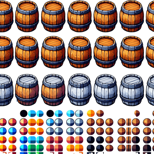 Rolling barrel with attractive colors.
Single Game Texture.  In-Game asset.  2d.  Blank background.  High contrast.  No shadows