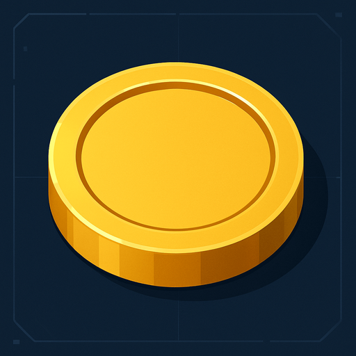 golden coin, simple clean shape, subtle beveled edges, slight 3D top-down look, small shadow for depth, no text, no shine or sparkle, minimal design, matches futuristic tech UI style.
In-Game asset.  2d.  High contrast.  No shadows